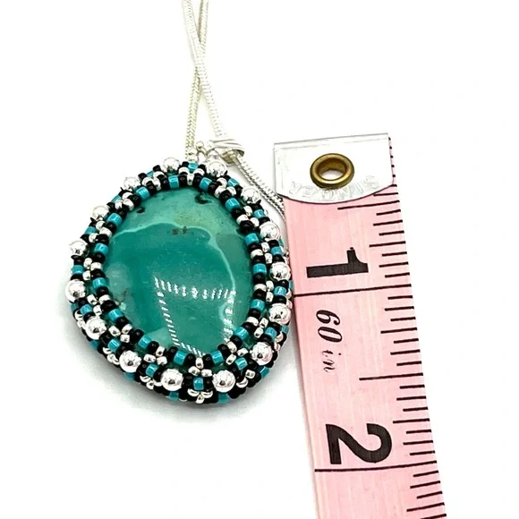 HAND CRAFTED Aqua Agate Bezeled Pendant Necklace - Picture 7 of 7